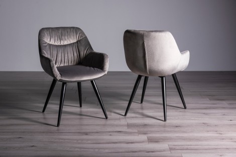 Dali - Upholstered Grey Velvet Fabric Chair - Black Legs - Pair