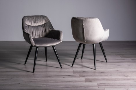 Dali - Grey Velvet Fabric Chair with Black Legs (Pair)