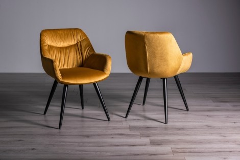 Dali - Mustard Velvet Fabric Chair with Black Legs (Pair)