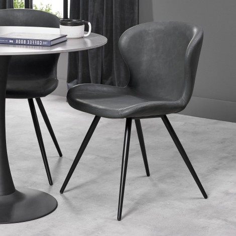 Arlo - Dark Grey Faux Leather Chair with Black Legs (Pair)