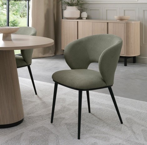 Luca - Green Fabric Chair with Matt Black Legs (Pair)