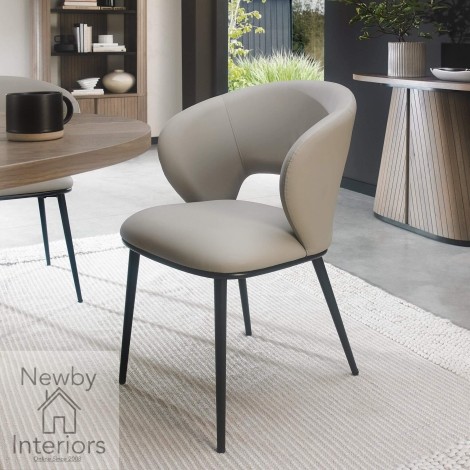 Luca - Grey Faux Leather Chair with Matt Black Legs (Pair)
