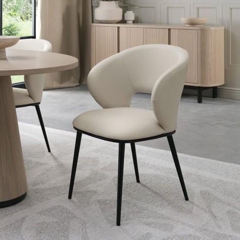 Luca - Ivory Faux Leather Chair with Matt Black Legs (Pair)