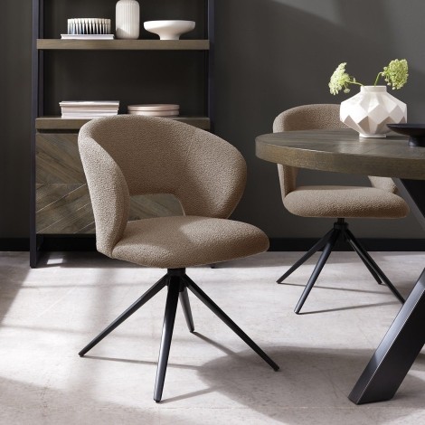 Stella Swivel Dining Chairs Mocha Beige Boucle (Pair)