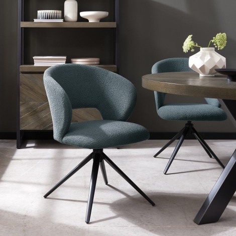 Stella Swivel Dining Chairs Blue Boucle (Pair)
