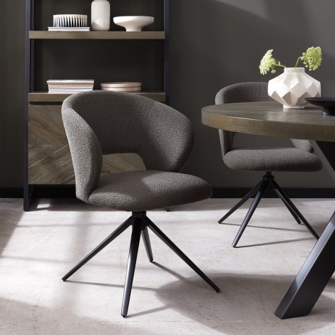 Stella Swivel Dining Chairs Grey Boucle (Pair)