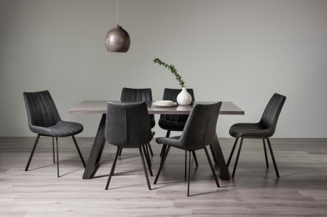 Hirst - Grey Painted Glass - Rectangular- 6 Seater Dining Table & 6 Dark Grey Faux Suede Fabric Chairs - Grey Legs