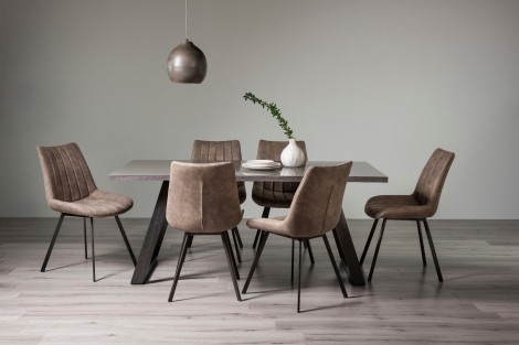 Hirst - Grey Painted Glass - Rectangular- 6 Seater Dining Table & 6 Tan Faux Suede Fabric Chairs - Grey Legs