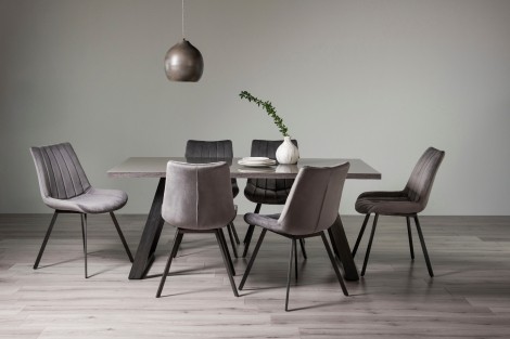 Hirst - Grey Painted Glass - Rectangular- 6 Seater Dining Table & 6 Grey Velvet Chairs - Grey Legs