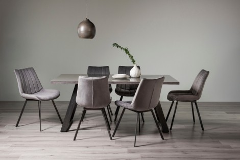 Hirst Grey Painted Glass 6 Seater Table & 6 Fontana Grey Velvet Chairs