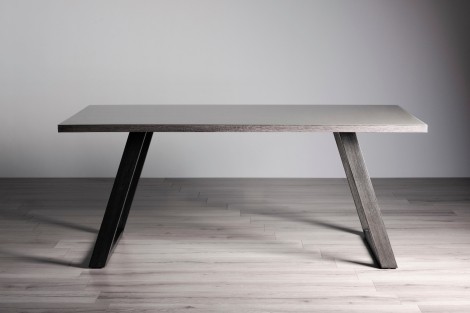 Hirst - Grey Painted - Tempered Glass Top - 6 Seater Rectangular Dining Table - Grey Legs
