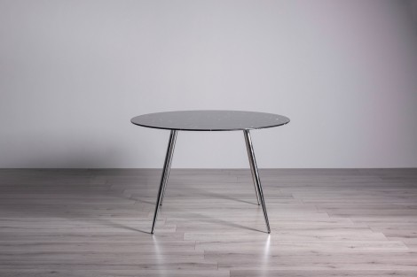 Christo - Black Marble Effect - Tempered Glass Top - 4 Seater Round Dining Table - Shiny Nickel Legs