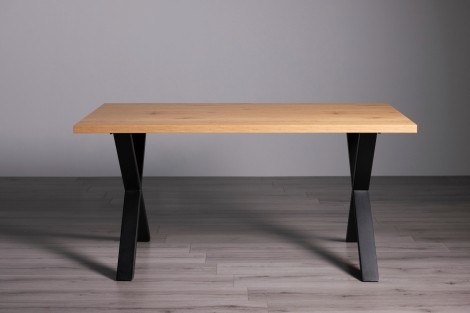 Ramsay - Melamine Oak Top - 6 Seater Rectangular Dining Table - X Shape Black Legs