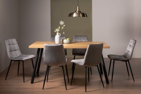 Ramsay Oak Melamine 6 Seater Table & 6 Mondrian Grey Velvet Chairs
