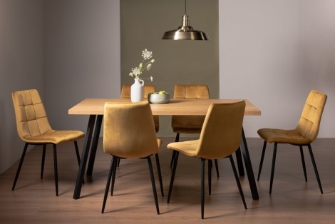 Ramsay Oak Melamine 6 Seater Table & 6 Mondrian Mustard Velvet Chairs