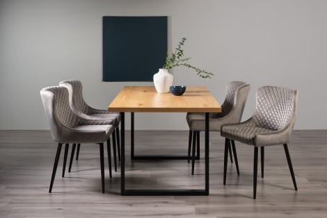 Ramsay Oak Melamine 6 Seater Table & 4 Cezanne Grey Velvet Chairs - Black Legs