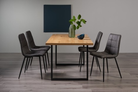 Ramsay - Oak Melamine - Rectangular- 6 Seater Dining Table & 4 Dark Grey Faux Leather Chairs - Black Legs