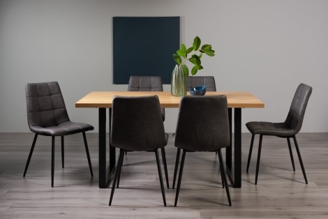 Ramsay Oak Melamine 6 Seater Table & 6 Mondrian Dark Grey Faux Leather Chairs