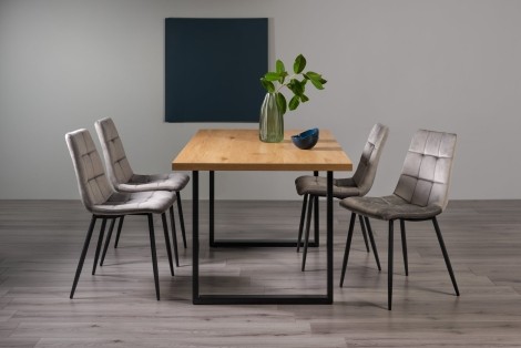 Ramsay - Oak Melamine - Rectangular- 6 Seater Dining Table & 4 Grey Velvet Fabric Chairs - Black Legs