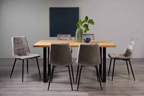 Ramsay Oak Melamine 6 Seater Table & 6 Mondrian Grey Velvet Chairs