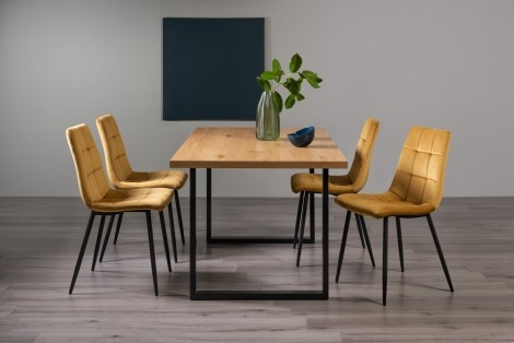 Ramsay Oak Melamine 6 Seater Table & 4 Mondrian Mustard Velvet Chairs