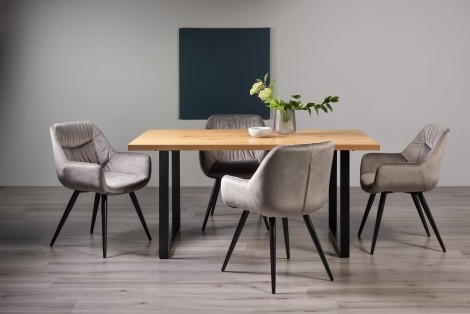 Ramsay Oak Melamine 6 Seater Table & 4 Dali Grey Velvet Chairs