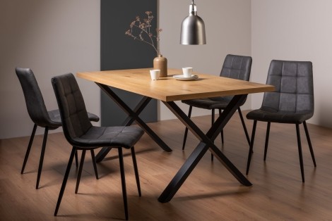 Ramsay - Oak Melamine - Rectangular- 6 Seater Dining Table X Leg & 4 Dark Grey Faux Leather Chairs - Black Legs