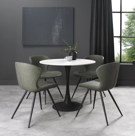Mason White Sintered Stone Circular Bistro Table with Black Base