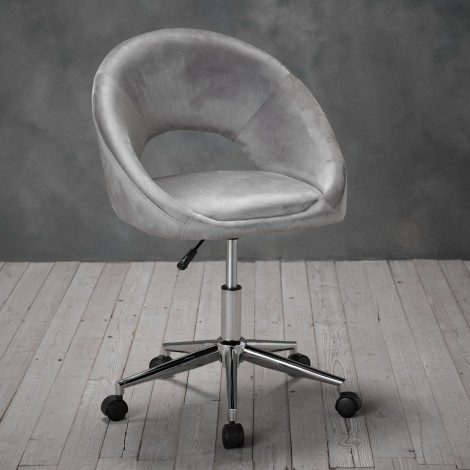 Halo - Office Chair - Grey Velvet - Chrome Base With Caster Wheels
