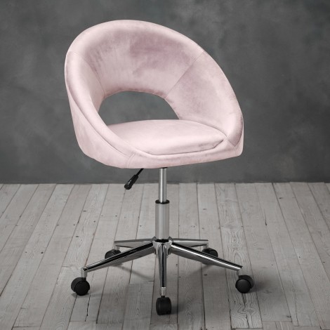 Halo - Office Chair - Pink Velvet - Chrome Base With Caster Wheels