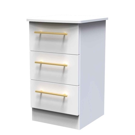 Haworth - White Matt 3 Drawer Bedside Cabinet / Bedside Table / Nightstand