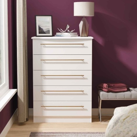 Haworth - Chest of 5 Drawers - White Ash front and Matt Base