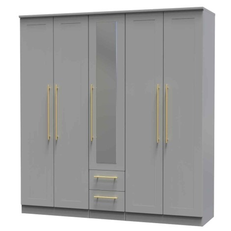 Haworth - Dusk Grey Tall 5 Door 2 Drawers Centre Mirror Wardrobe