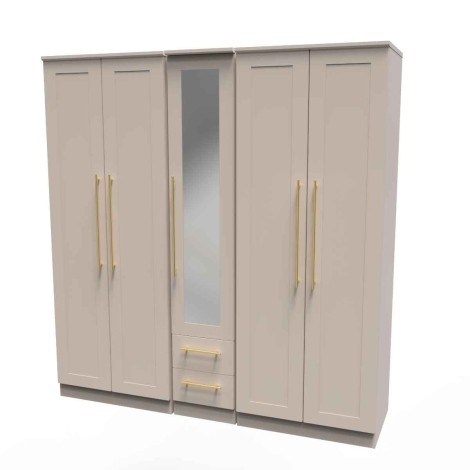 Haworth - Kashmir Matt Tall 5 Door 2 Drawers Centre Mirror Wardrobe