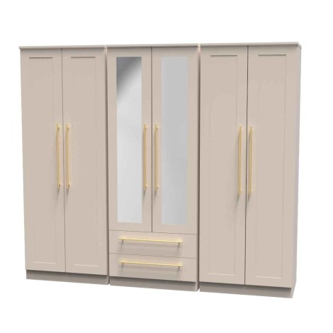 Haworth - Kashmir Matt Tall 6 Door 2 Drawers Centre Mirror Wardrobe