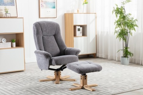 GFA - Hawaii - Lille Charcoal - Fabric - Swivel Recliner Chair and Stool