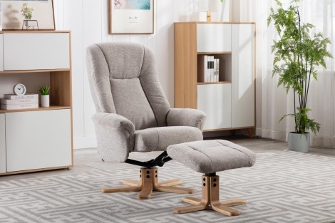 GFA - Hawaii - Lille Sand - Fabric - Swivel Recliner Chair and Stool