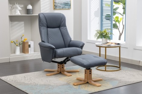 GFA - Hawaii - Petrol Blue - Leather - Swivel Recliner Chair and Stool