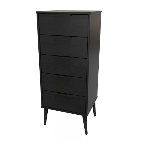 Hong Kong - Black - Narrow - Chest of 5 Drawer - Black Wood Leg