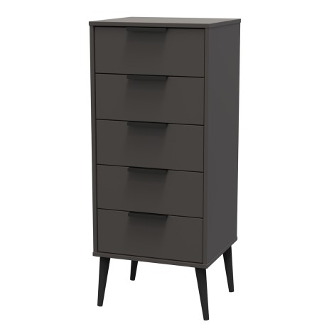 Hong Kong - Graphite - Narrow - Chest of 5 Drawer - Black Wooden Leg
