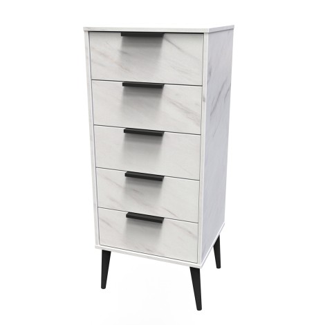 Hong Kong - Marble - Narrow - Chest of 5 Drawer - Black Wooden Leg