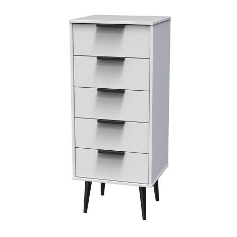 Hong Kong - White Matt - Narrow - Chest of 5 Drawer - Black Wood Leg