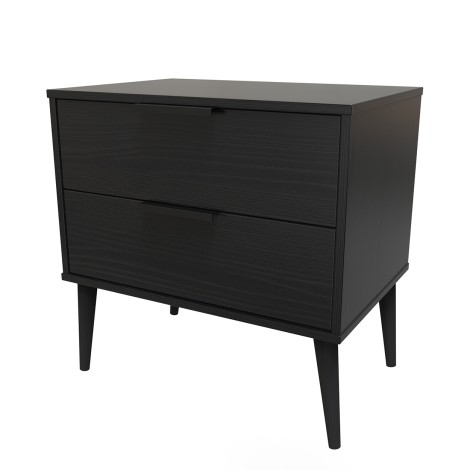 Hong Kong - Black - Medium - Chest of 2 Drawer - Black Wood Leg