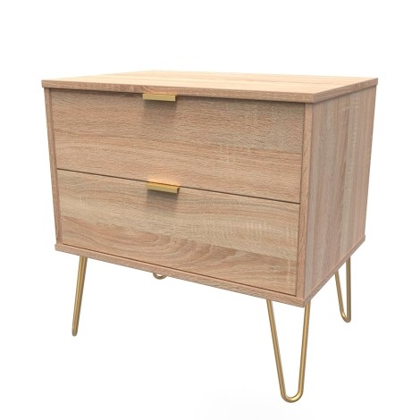 Hong Kong - Bardolino Oak - Medium - Chest of 2 Drawer - Gold Hairpin Leg