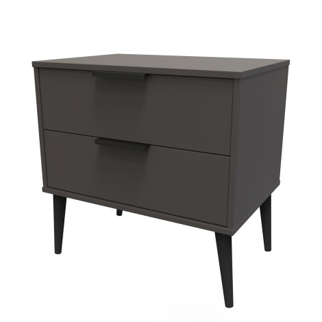 Hong Kong - Graphite - Medium - Chest of 2 Drawer - Black Wooden Leg