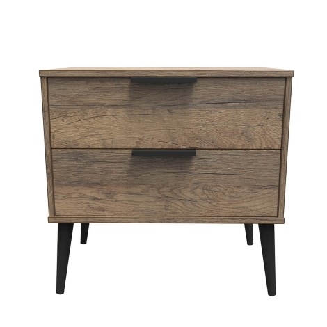 Hong Kong - Vintage Oak - Medium - Chest of 2 Drawer - Black Wood Leg