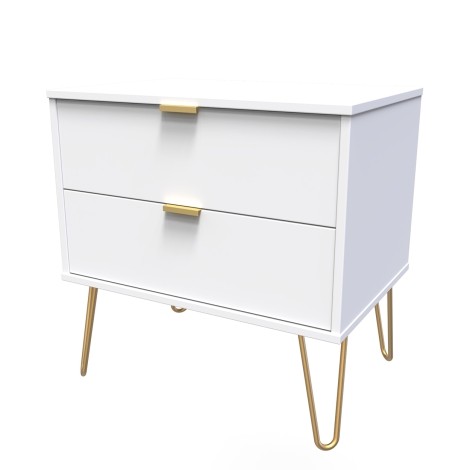 Hong Kong - White Matt - Medium - Chest of 2 Drawer - Gold Hairpin Leg