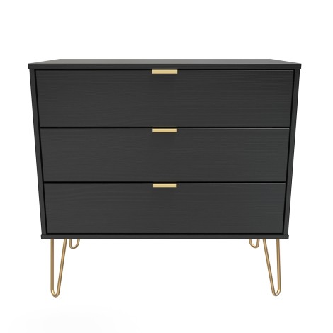 Hong Kong - Black - Chest of 3 Drawer - Gold Hairpin Leg
