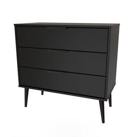 Hong Kong - Black - Chest of 3 Drawer - Black Wood Leg