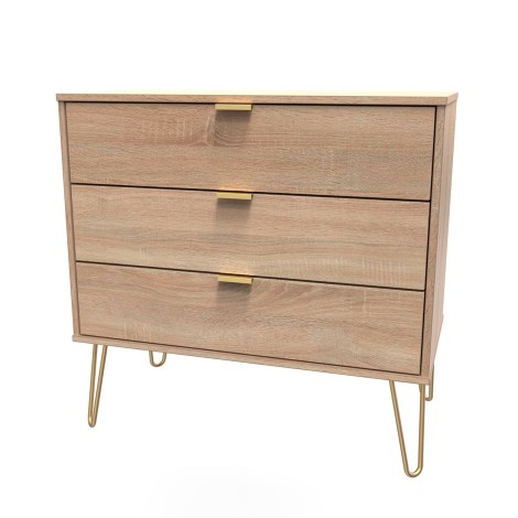 Hong Kong - Bardolino Oak - Chest of 3 Drawer - Gold Hairpin Leg